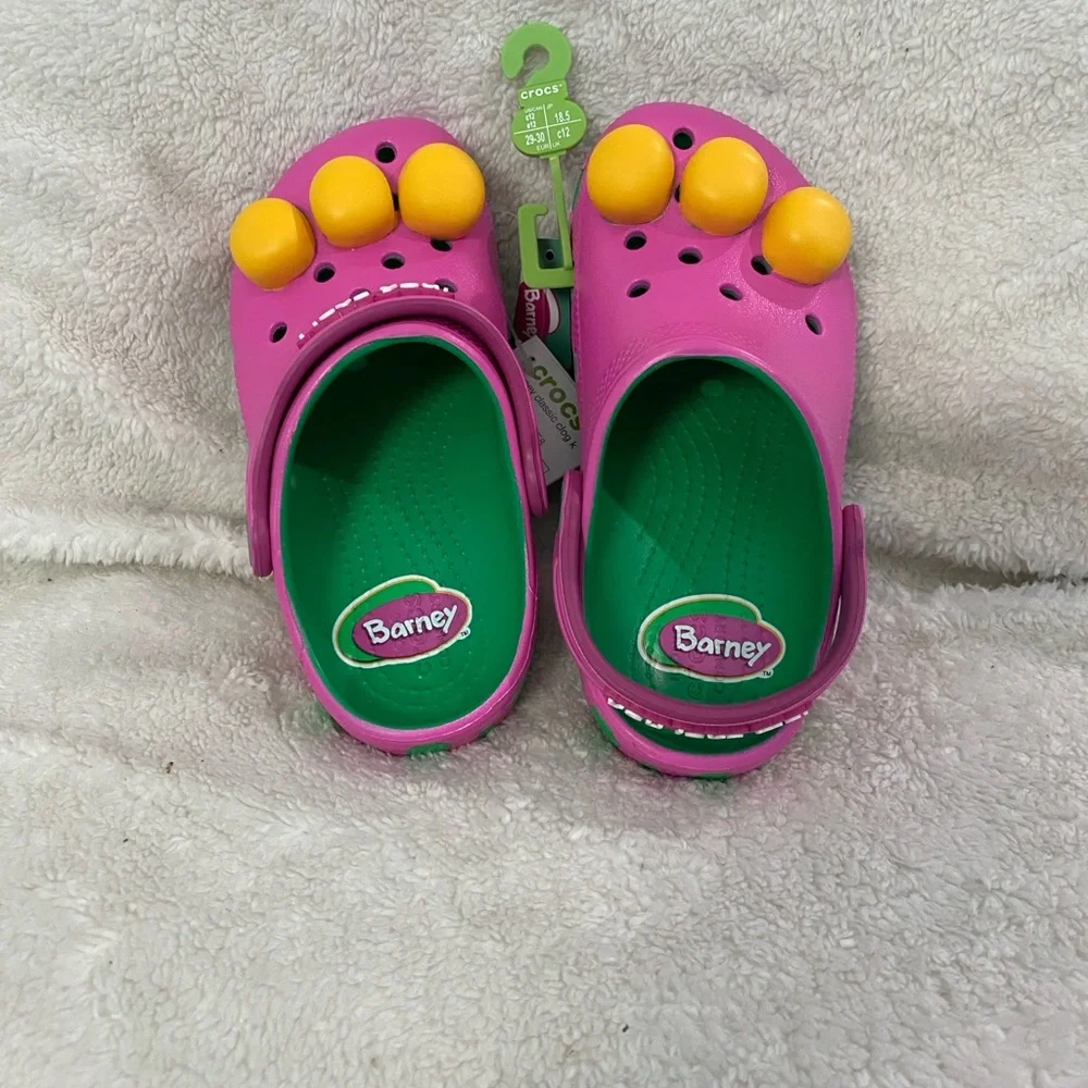 Crocs Kids Barney Clogs, Pink and Green
